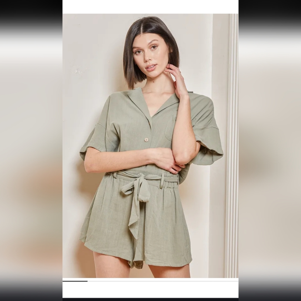 Sage Green Button-Up Romper - Picture 3 of 6